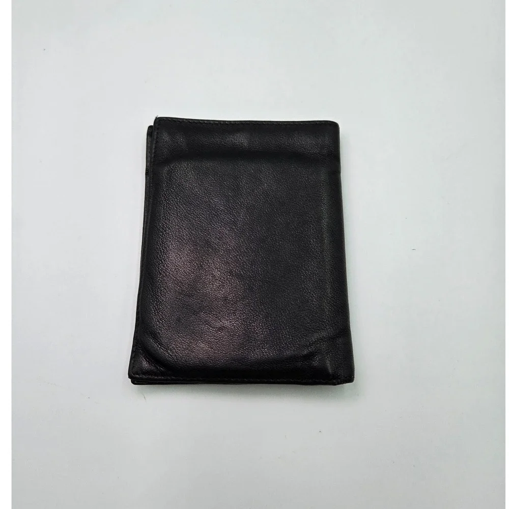 PRADA Black Leather Bifold Wallet Minimalist Slim Card Holder Authentic